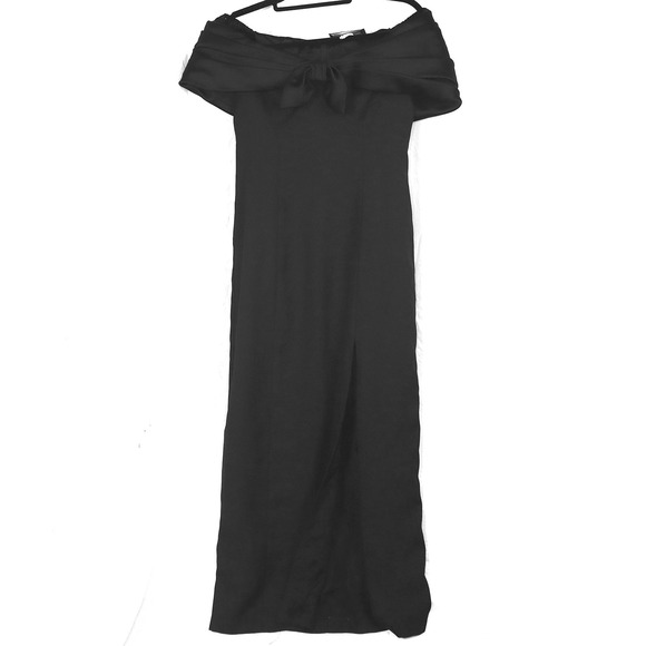 Jessica Howard Dresses & Skirts - Jessica Howard Black Off The Shoulder Gown Bow Detail Slit Sheath Size 4 Vintage